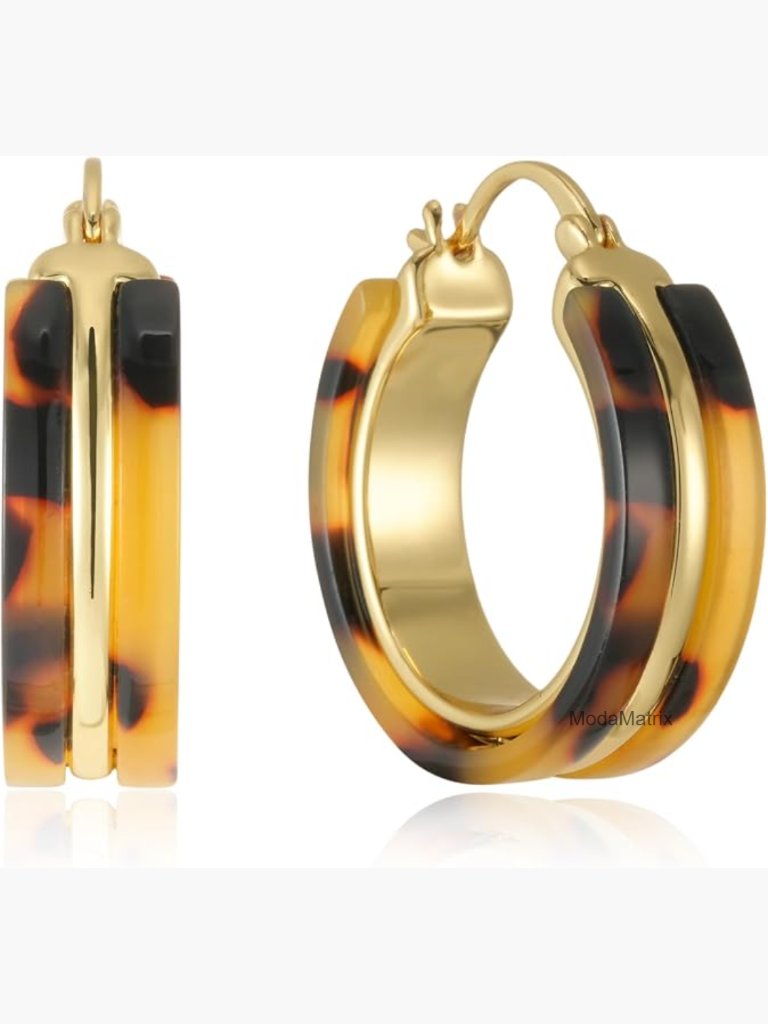 14k Gold Plated Chunky Huggie Hoop Earrings Acrylic Tortoise Resin Leopard Print